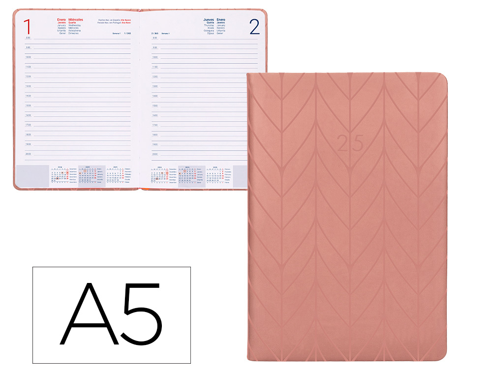 [170511] Agenda encuadernada liderpapel lipsi a5 2025 dia pagina color rosa melocoton papel 70 gr