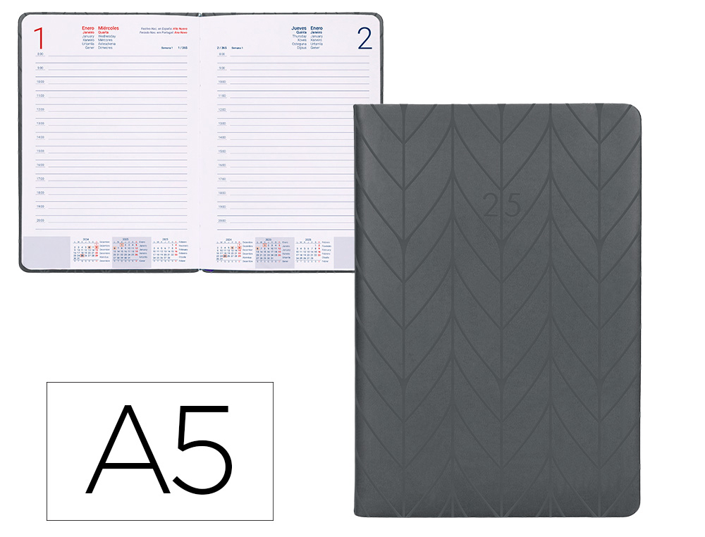 [170510] Agenda encuadernada liderpapel lipsi a5 2025 dia pagina color gris papel 70 gr