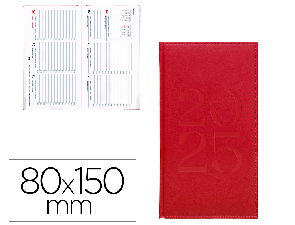 [170501] Agenda encuadernada liderpapel creta 80x150 mm 2025 semana vista color rosa buganvilla papel 70 gr