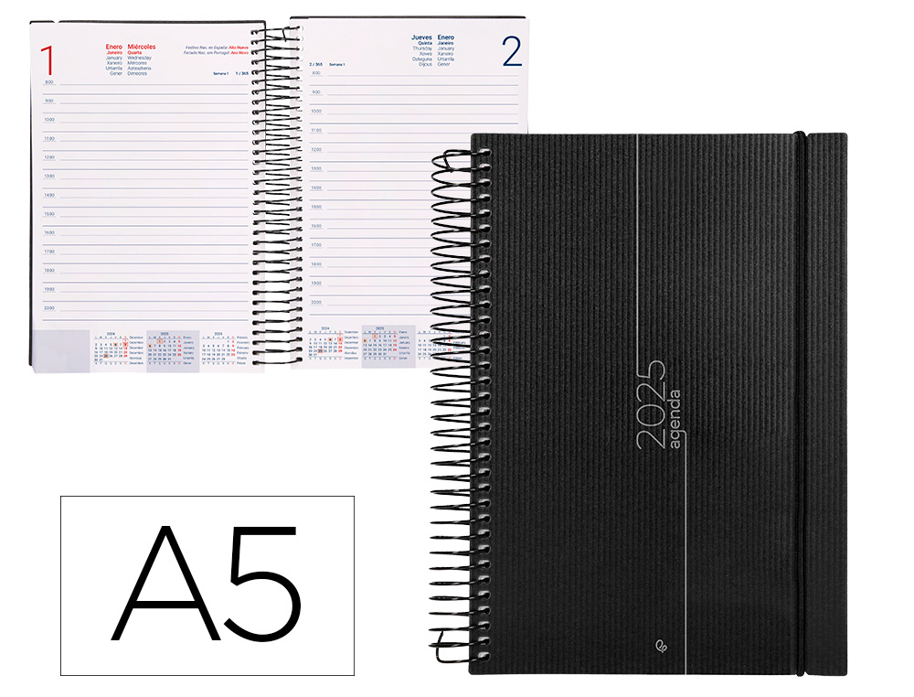 [170448] Agenda espiral liderpapel olbia a5 2025 dia pagina color negro papel 60 gr