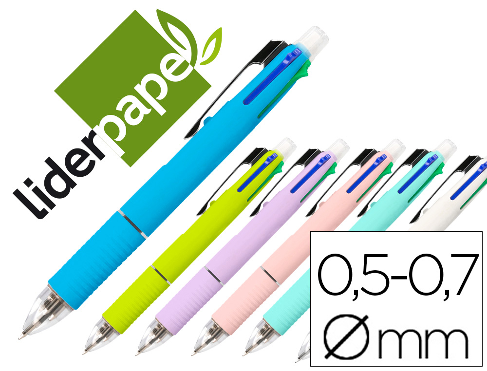 [72697] Boligrafo liderpapel 5 en 1 azul negro rojo verde 0,7m y portaminas 0,5mm