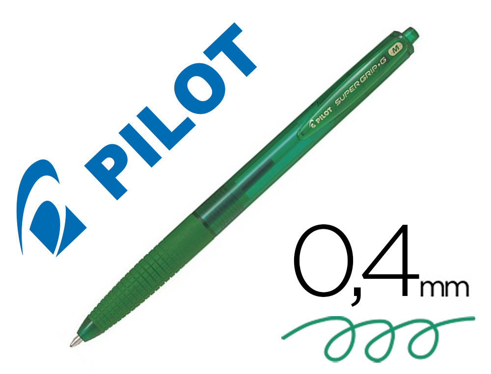 [68801] Boligrafo pilot super grip g verde retractil sujecion de caucho tinta base de aceite