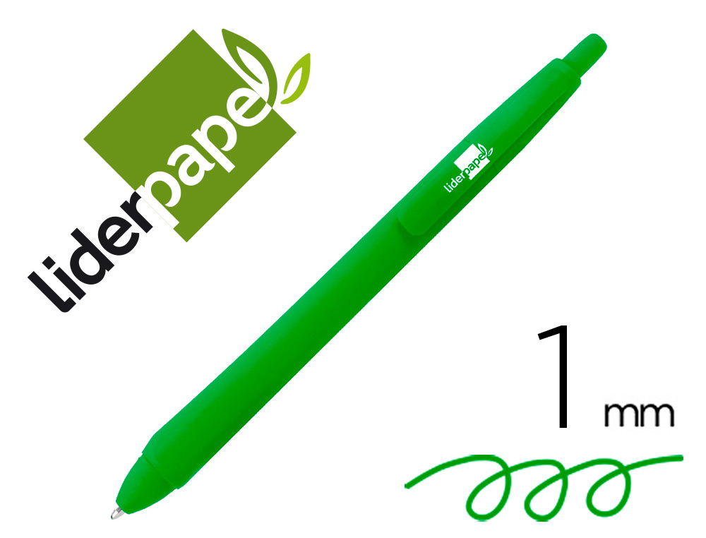 [68785] Boligrafo liderpapel gummy touch retractil 1 mm tinta verde