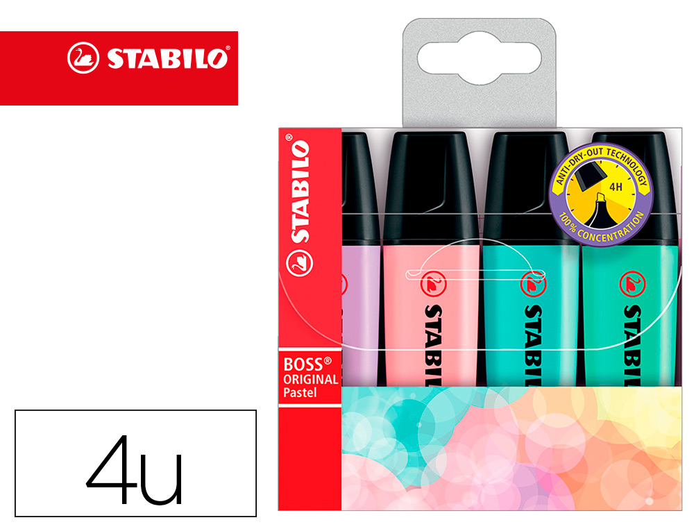 [64352] Rotulador stabilo boss pastel fluorescente 70 estuche de 4 unidades colores surtidos