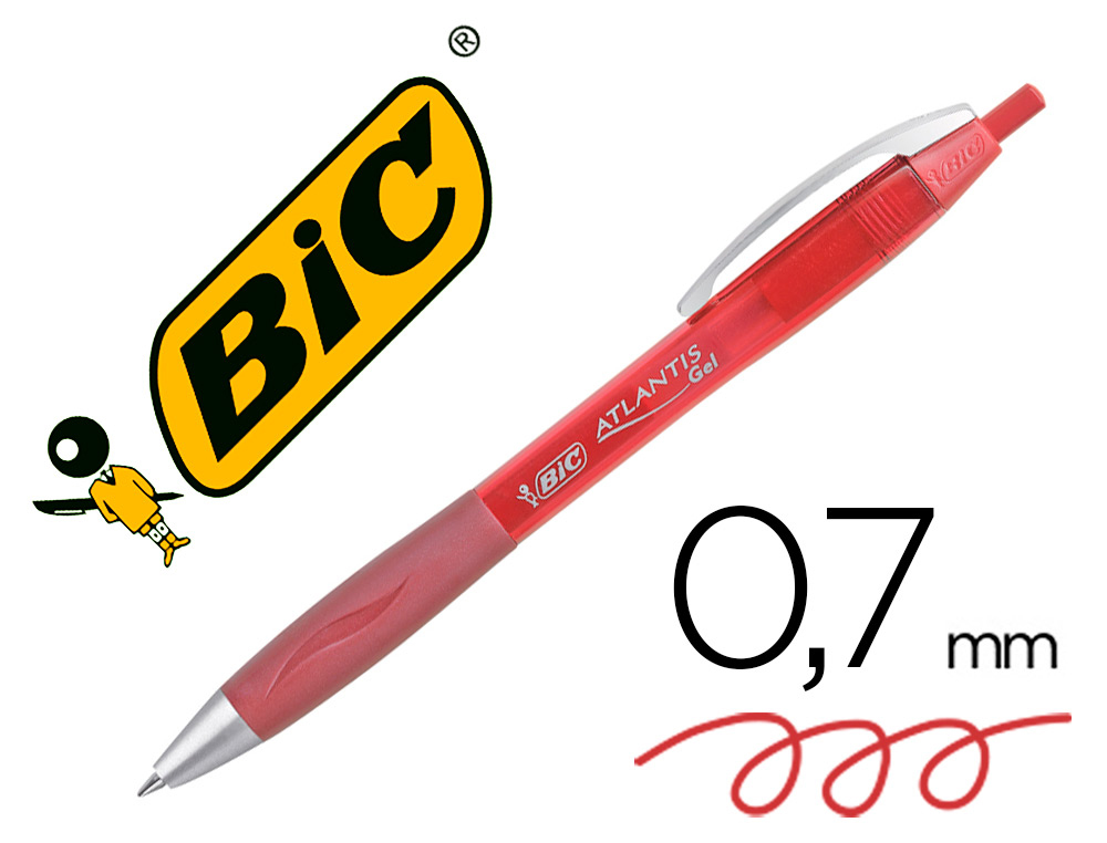 [52735] Boligrafo bic atlantis rojo retractil tinta gel punta 1 mm