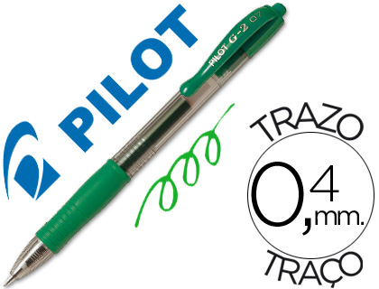 [35797] Boligrafo pilot g-2 verde tinta gel retractil sujecion de caucho