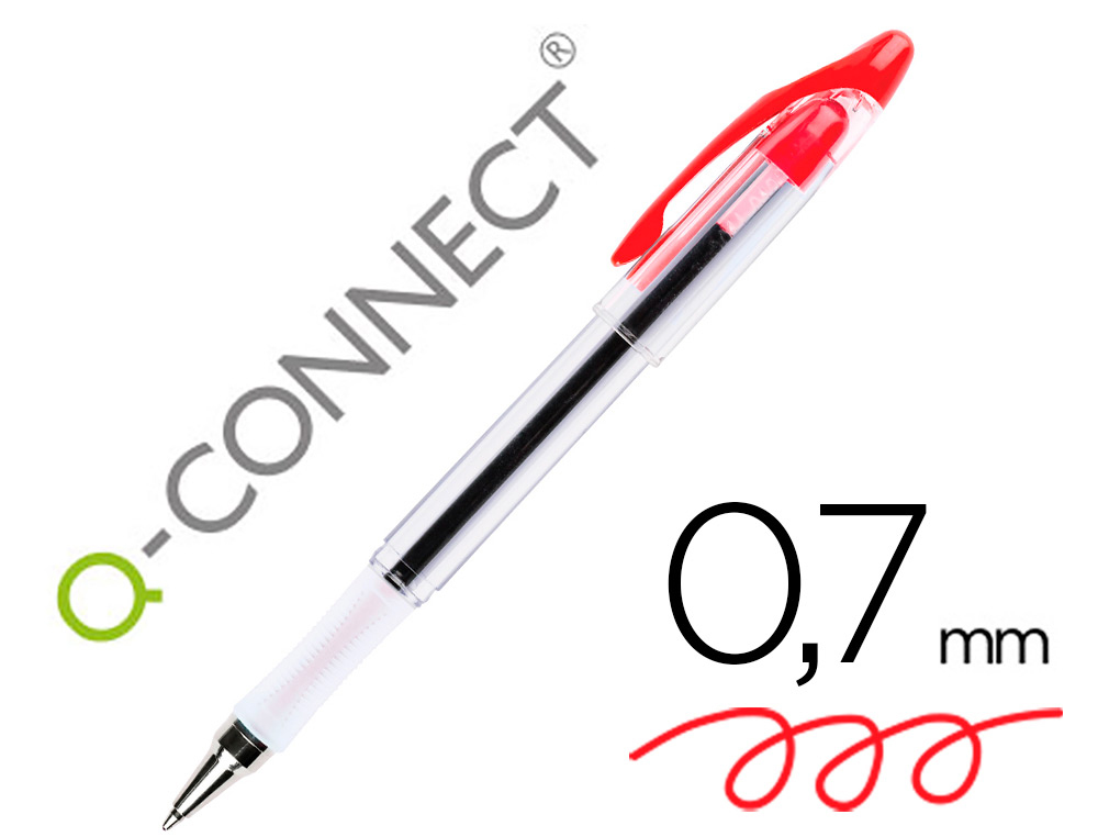 [32596] Boligrafo q-connect delta rojo sujecion de caucho con capuchon