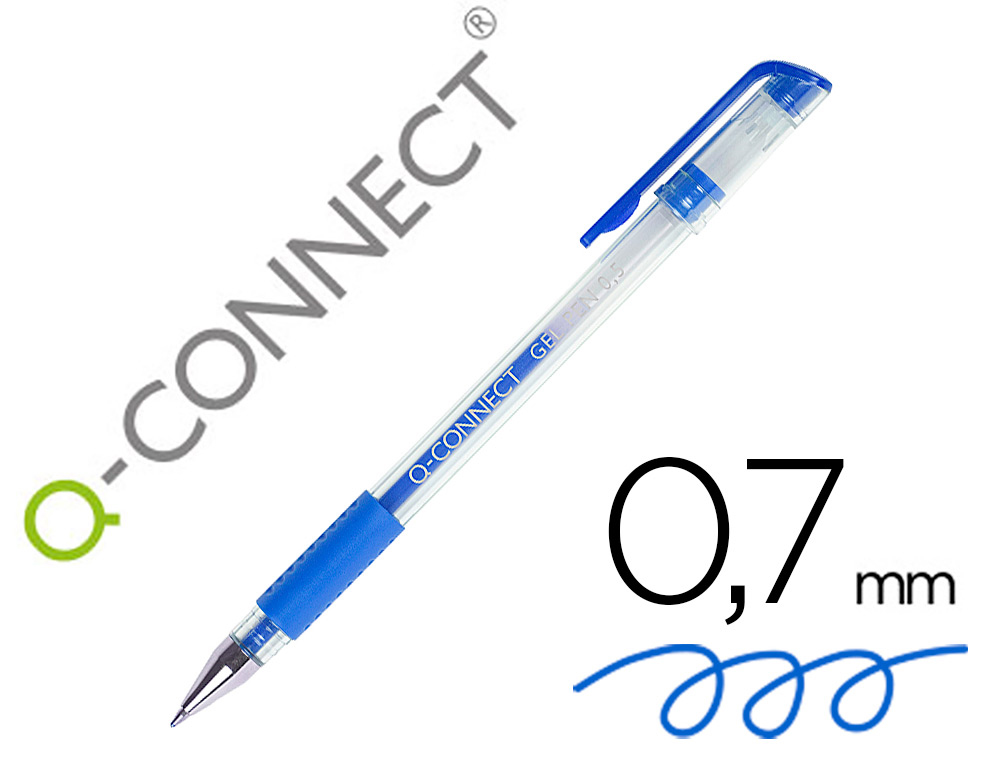 [32448] Boligrafo q-connect tinta gel azul 0,7 mm sujecion de caucho