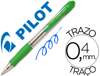 [28595] Boligrafo pilot super grip verde claro retractil sujecion de caucho tinta base de aceite