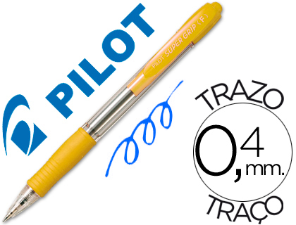 [28594] Boligrafo pilot super grip amarillo retractil sujecion de caucho tinta base de aceite