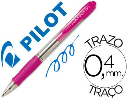 [28593] Boligrafo pilot super grip rosa retractil sujecion de caucho tinta base de aceite