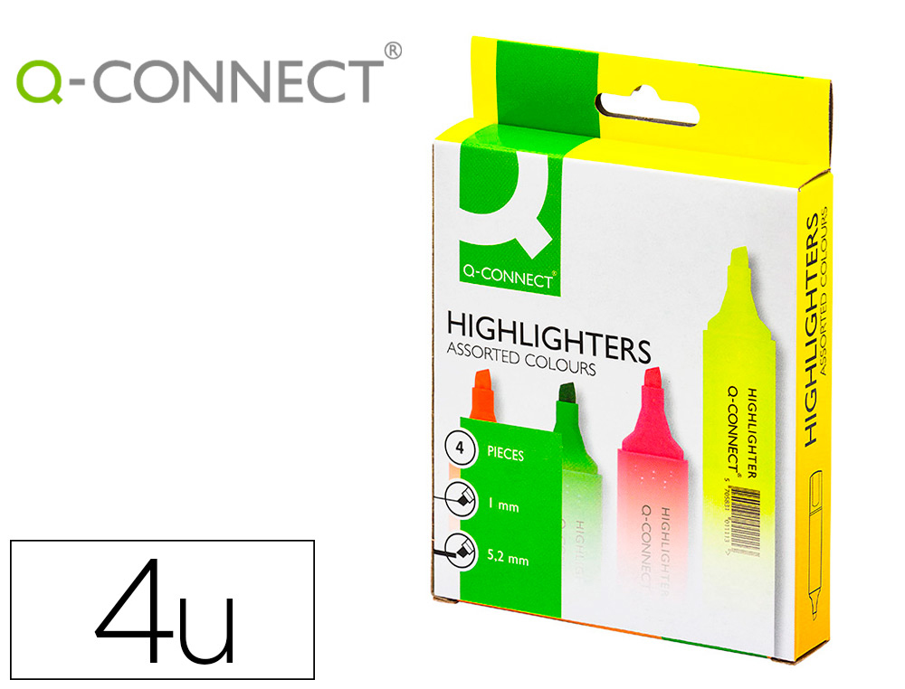 [25837] Rotulador q-connect fluorescente surtido caja de 4 unidades colores surtidos