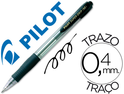 [23163] Boligrafo pilot super grip negro retractil sujecion de caucho tinta base de aceite