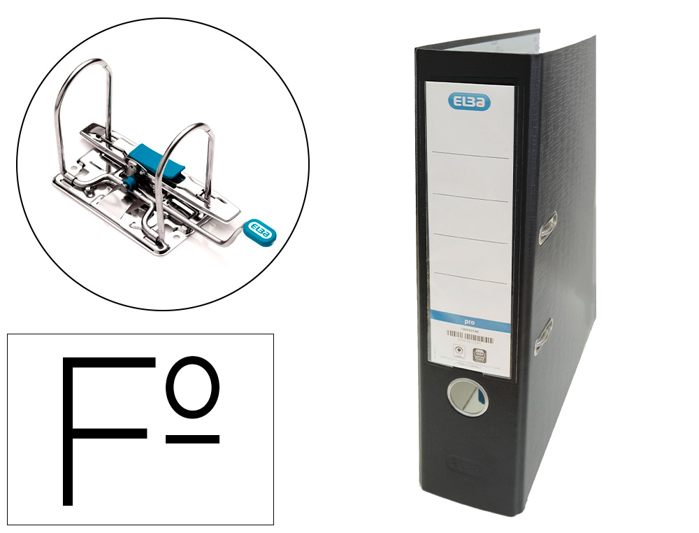 [10230] Archivador de palanca elba carton forrado pvc con rado top folio lomo 80 mm negro