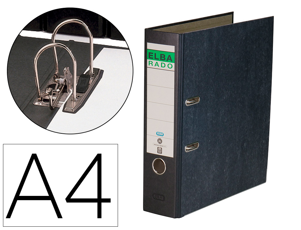 [None] Archivador de palanca elba carton forrado jaspeado con rado din a4 lomo de 80 mm negro
