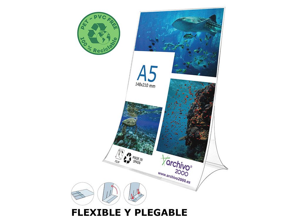 [172205] Expositor sobremesa archivo 2000 plegable pet 100% reciclable din a5 vertical transparente 90x150x210 mm