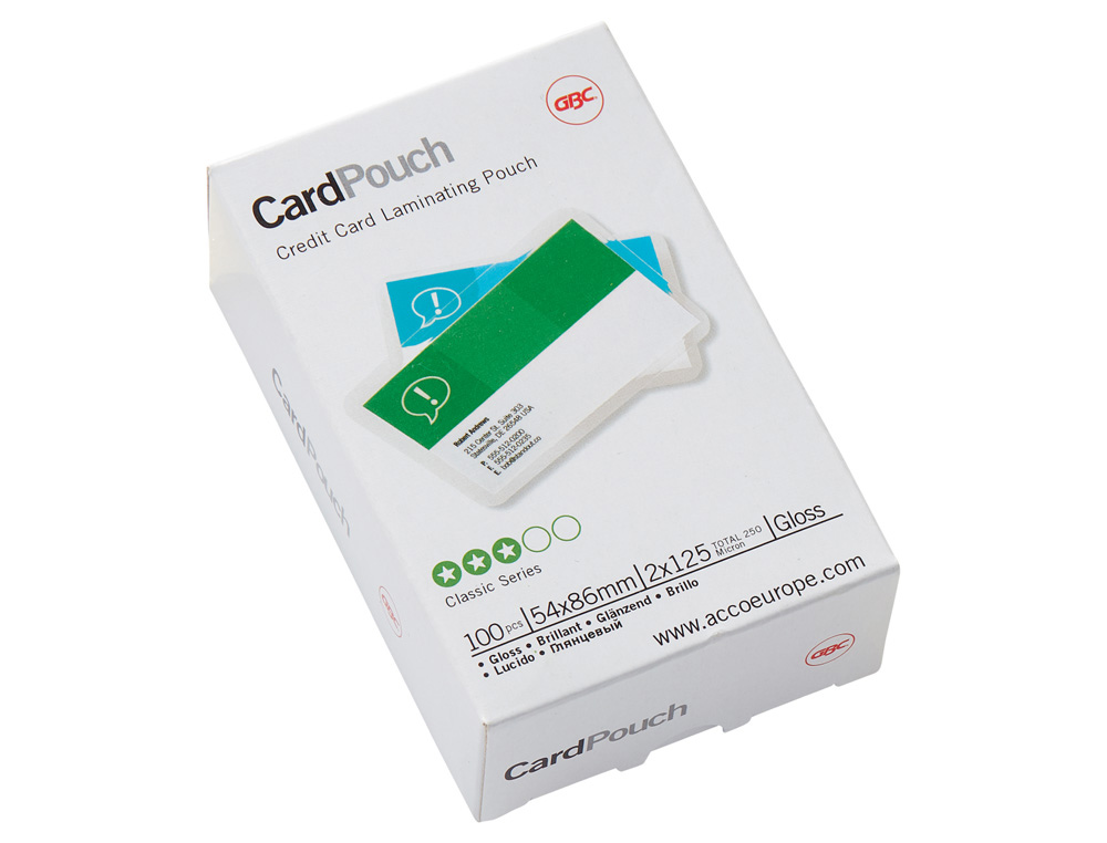 [241120] Bolsa de plastificar gbc tarjeta de credito 2x125 micras caja de 100 unidades