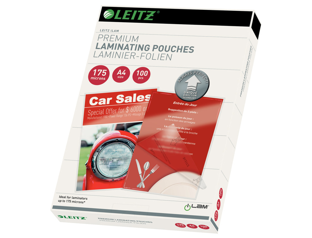 [241087] Bolsa de plastificar leitz din a4 175 mc caja de 100 unidades