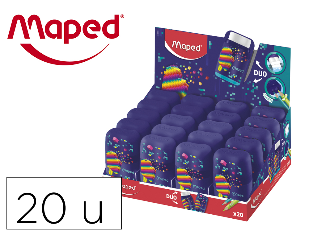 [170924] Sacapuntas maped plastico connect pixel party 2 usos con goma de borrar