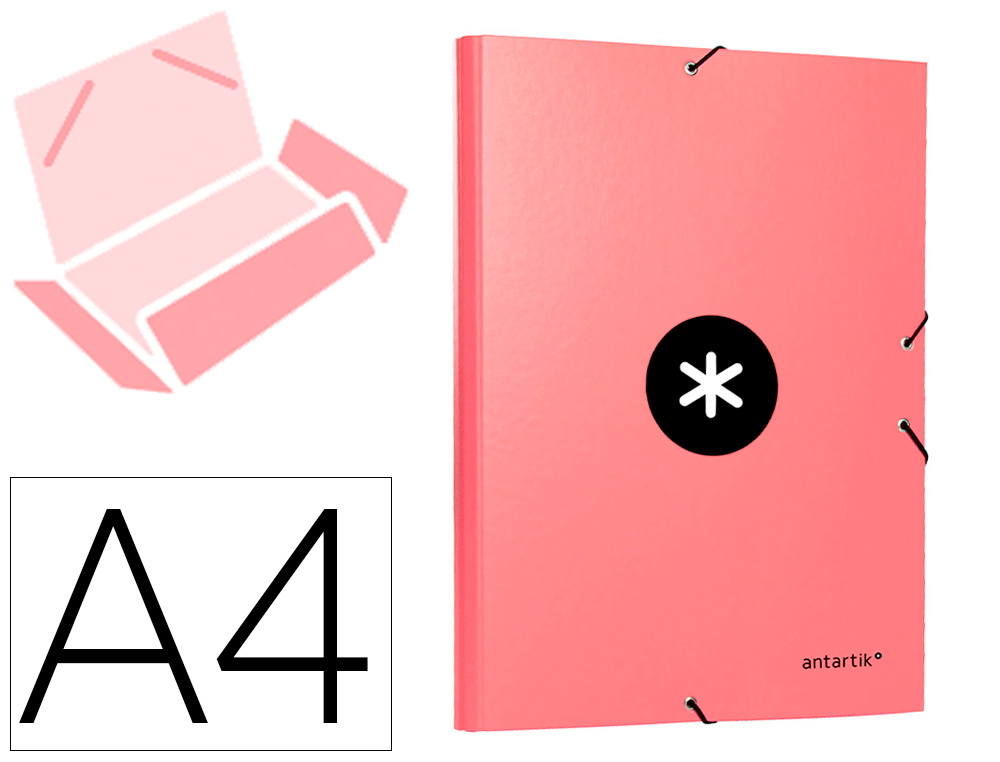 [88859] Carpeta antartik gomas a4 3 solapas carton forrado color coral