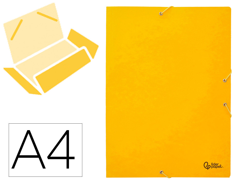 [23813] Carpeta liderpapel gomas folio 3 solapas carton simil prespan amarilla