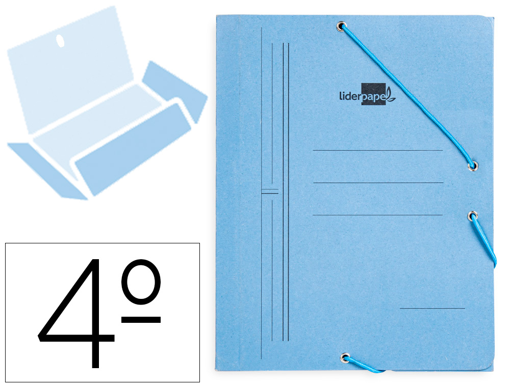 [15800] Carpeta liderpapel gomas cuarto 3 solapas carton pintado azul
