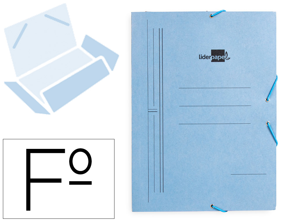 [15799] Carpeta liderpapel gomas folio 3 solapas carton pintado azul