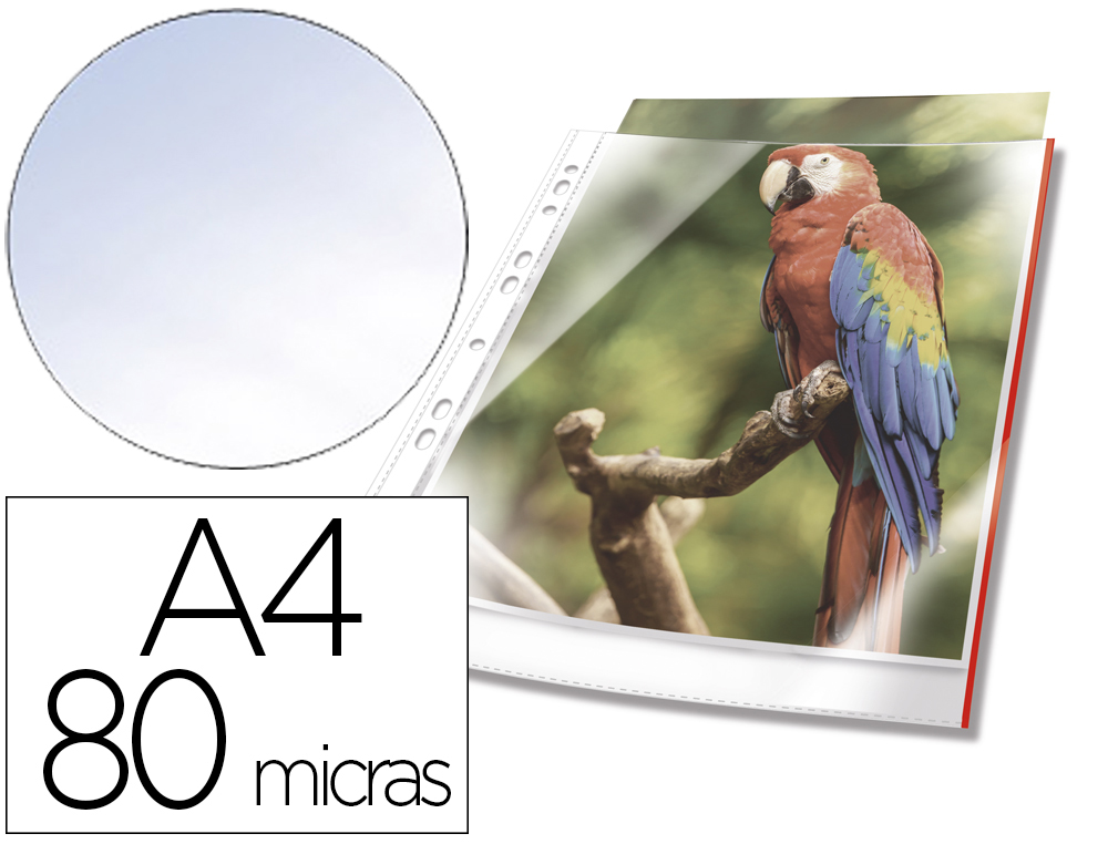 [167387] Funda multitaladro durable premium din a4 polipropileno 80 mc cristal con borde color rojo bolsa de 10 unidades