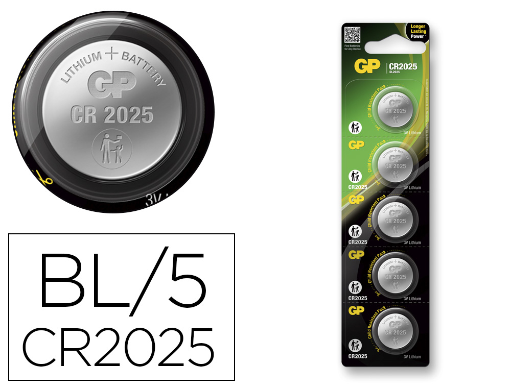 [165207] Pila gp alcalina boton litio cr2025 blister de 5 unidades