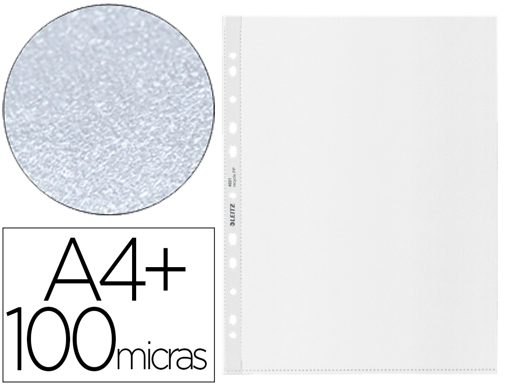 [163189] Funda multitaladro leitz din a4+ 100 mc piel de naranja con refuerzo bolsa de 25 unidades