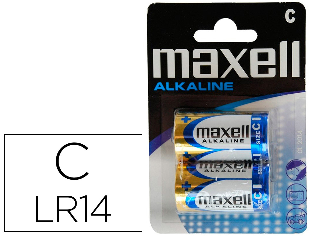 [159310] Pila maxell alcalina 1,5 v tipo c lr14 blister de 2 unidades