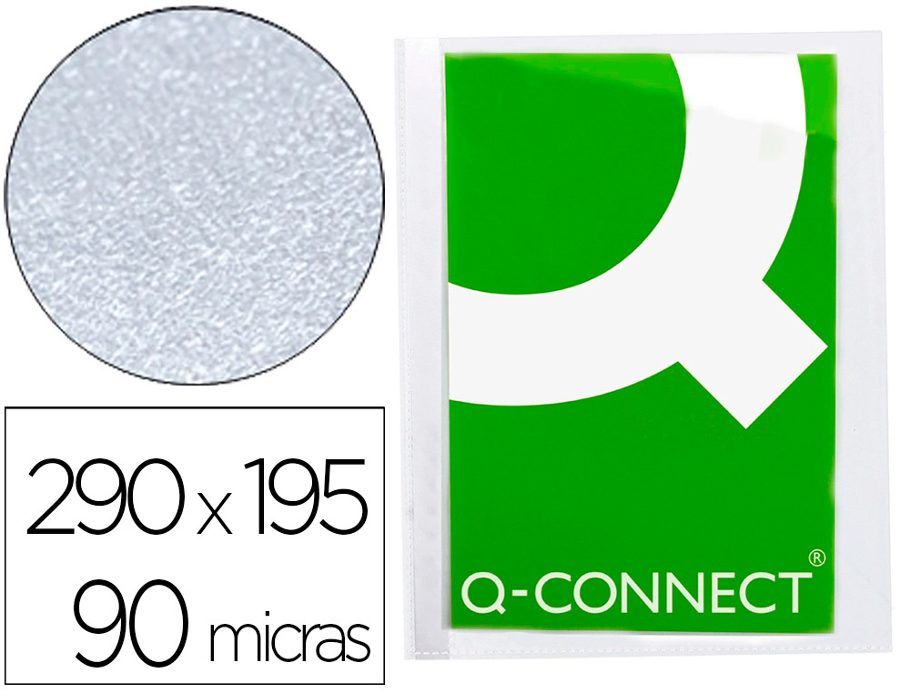 [63466] Funda protectora q-connect corte oblicuo 290x195 cristal sin taladros pvc 90mc caja de 100 unidades