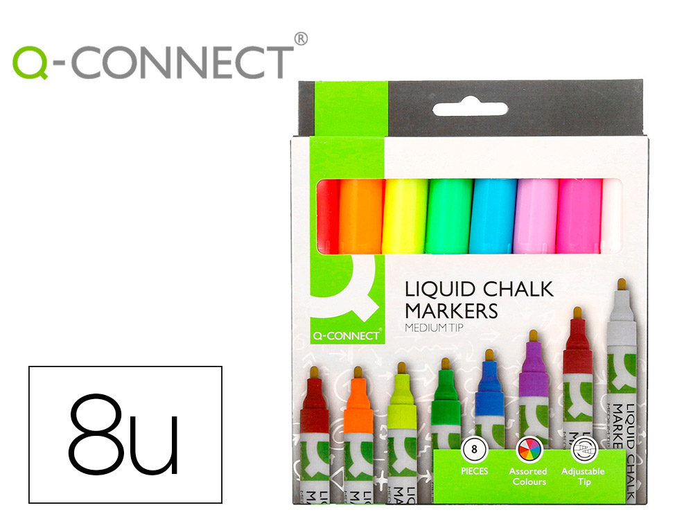 [170702] Rotulador q-connect tiza liquida punta redonda trazo 3 mm caja de 8 unidades colores surtidos