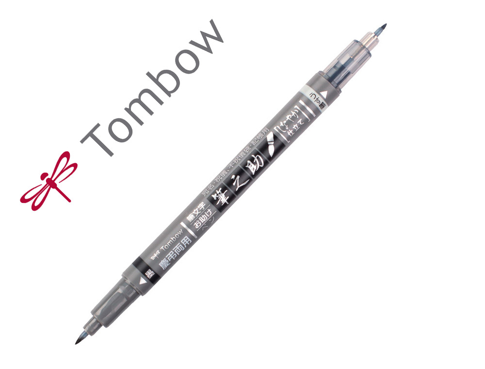[165202] Rotulador tombow fudenosuke tinta base de agua doble punta blanda color gris/negro