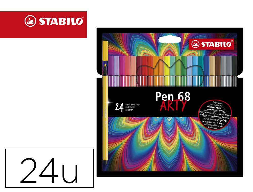 [165019] Rotulador stabilo acuarelable pen 68 arty line 1 mm estuche carton de 24 unidades colores surtidos