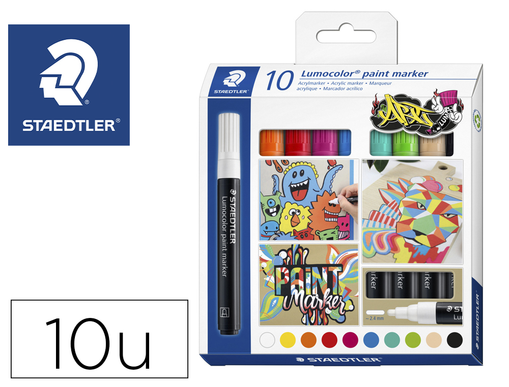 [164321] Rotulador staedtler tinta acrilica punta redonda 2,4 mm estuche de 10 unidades colores surtidos