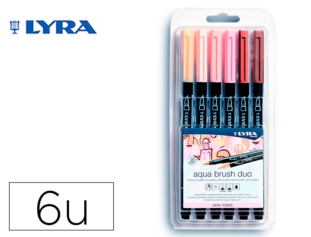 [159886] Rotulador lyra aqua brush acuarelable doble punta y pincel tonos piel blister de 6 unidades surtidas