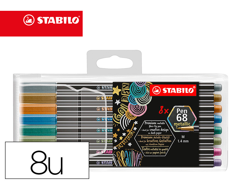 [155855] Rotulador stabilo punta de fibra pen 68 metallic estuche plastico de 8 unidades colores surtidos