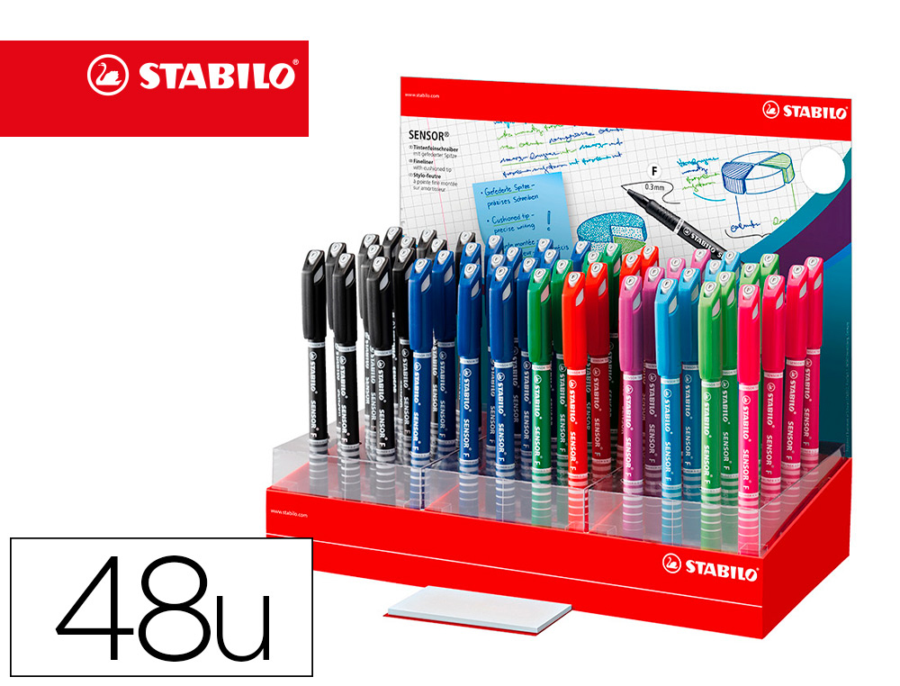 [152076] Rotulador stabilo sensor punta de fibra 0,3 mm expositor de 48 unidades colores surtidos