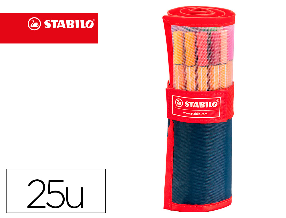 [78053] Rotulador stabilo punta de fibra point 88 estuche rollerset de 25 colores surtidos
