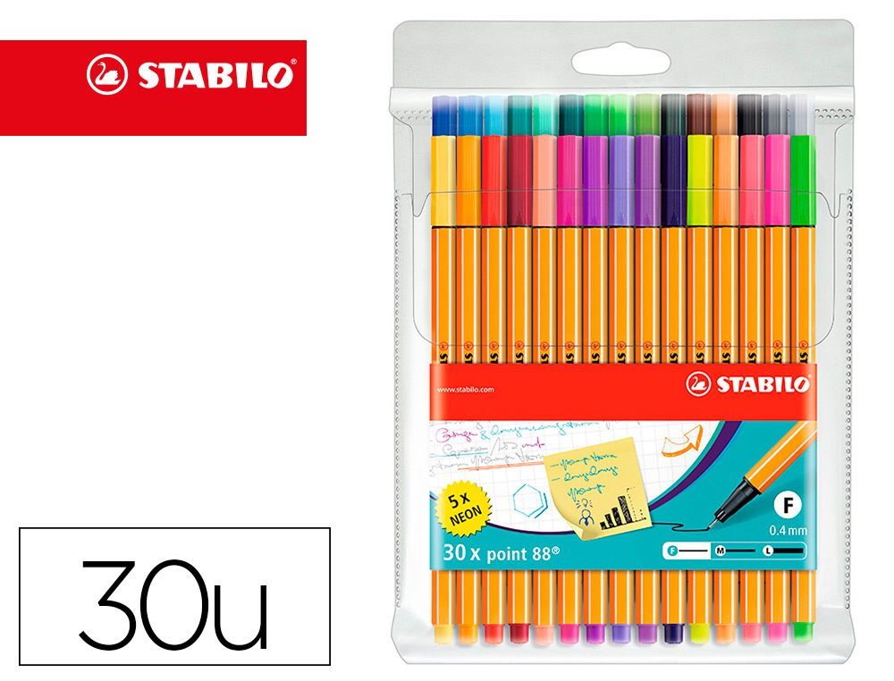 [72016] Rotulador stabilo punta de fibra point 88 estuche de 30 unidades surtidas
