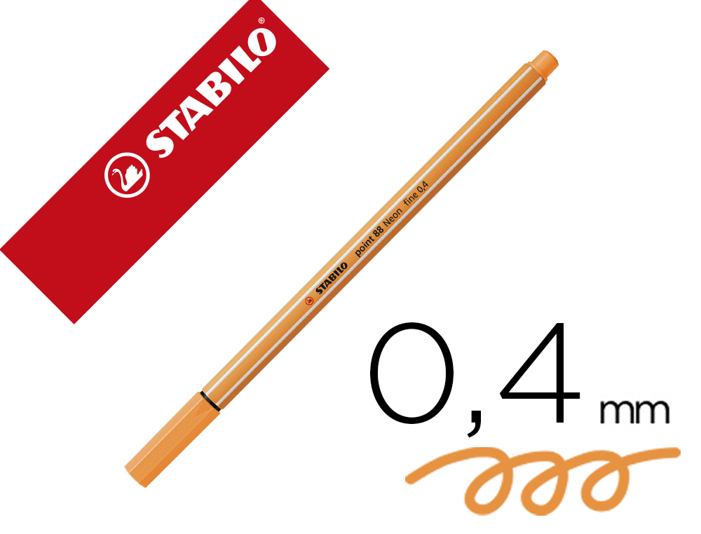 [72013] Rotulador stabilo punta de fib ra point 88 naranja neon punta fina 0,4mm
