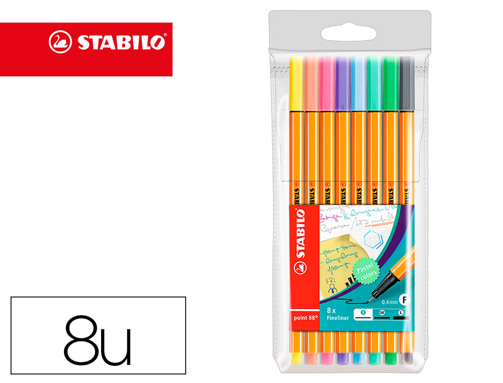 [67752] Rotulador stabilo punta de fibra point 88 estuche de 8 colores surtidos pastel