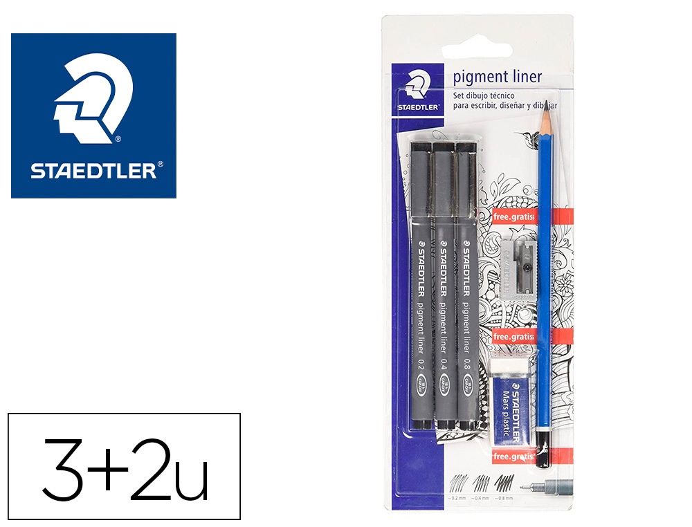 [62739] Rotulador staedtler calibrado micrometrico 308 negro blister de 3 und + goma lapiz y sacapuntas de regalo