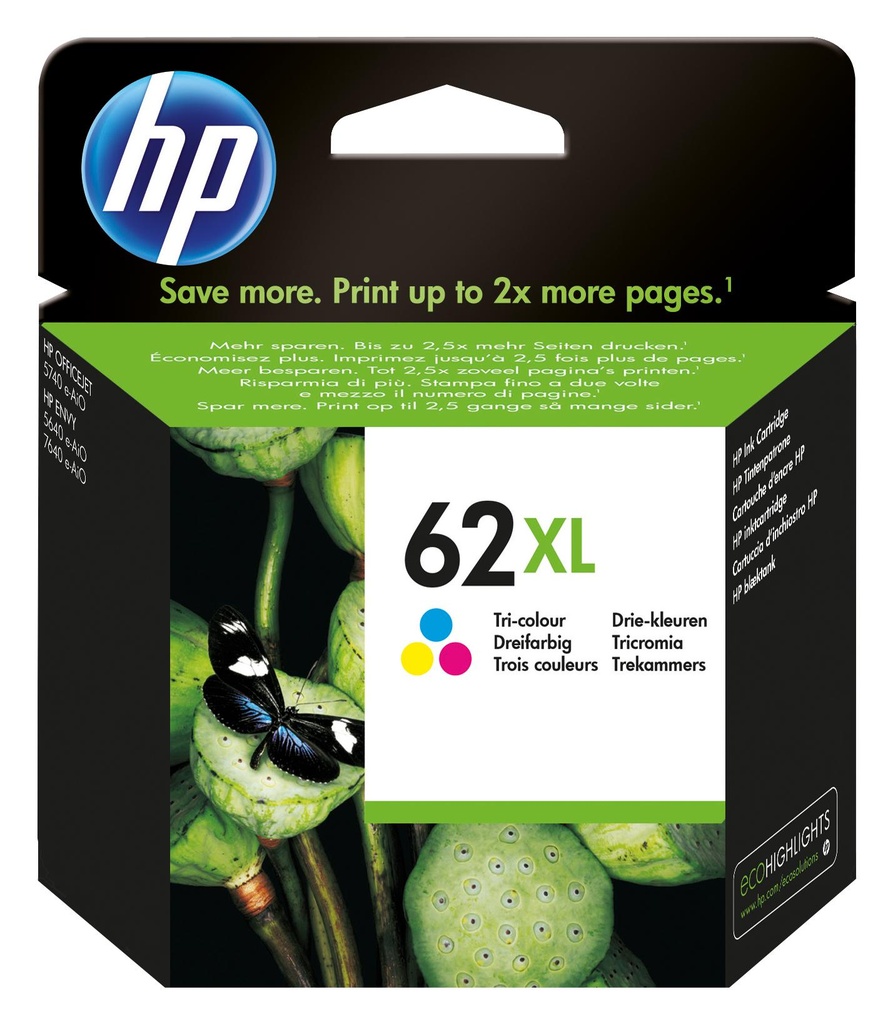 [30029] HP Envy 5640/Officejet 5740  e-All-in-One Cartucho tricolor Alta Nº62XL