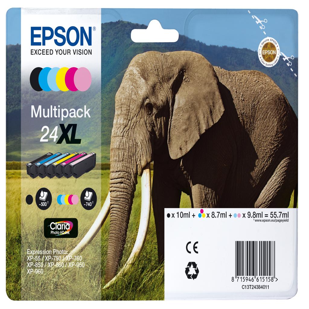 [15628] [C13T24384021] Epson Claria Photo HD Ink Cartucho Multipack 6 colores 24Xl (Alarma Radiofrecuencia)