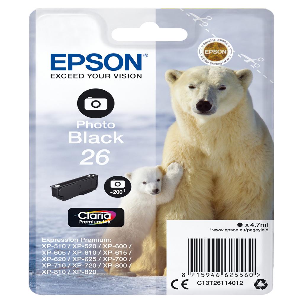[15555] [C13T26114022] Epson Claria Premium Cartucho foto negro 26 (Blister + Alarma acustico/Radiofrecuencia)