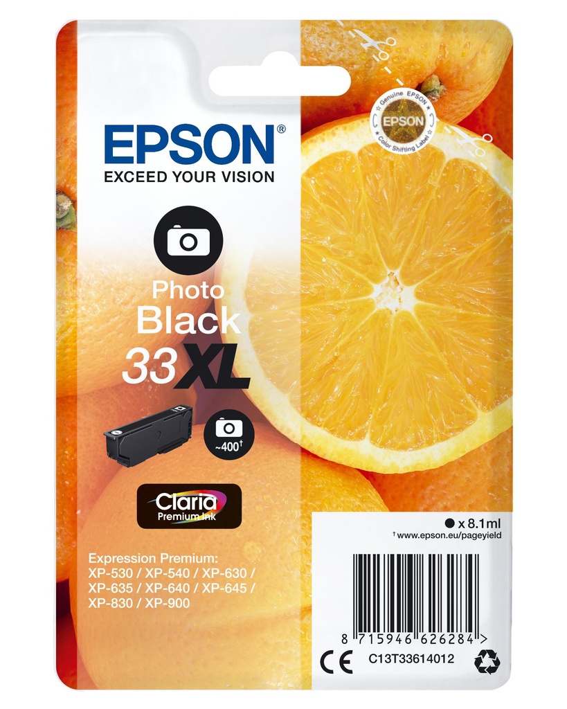 [30686] [C13T33614012] EPSON Expression Home XP-530/XP630/XP635/XP830 Cartucho Negro Foto 33XL