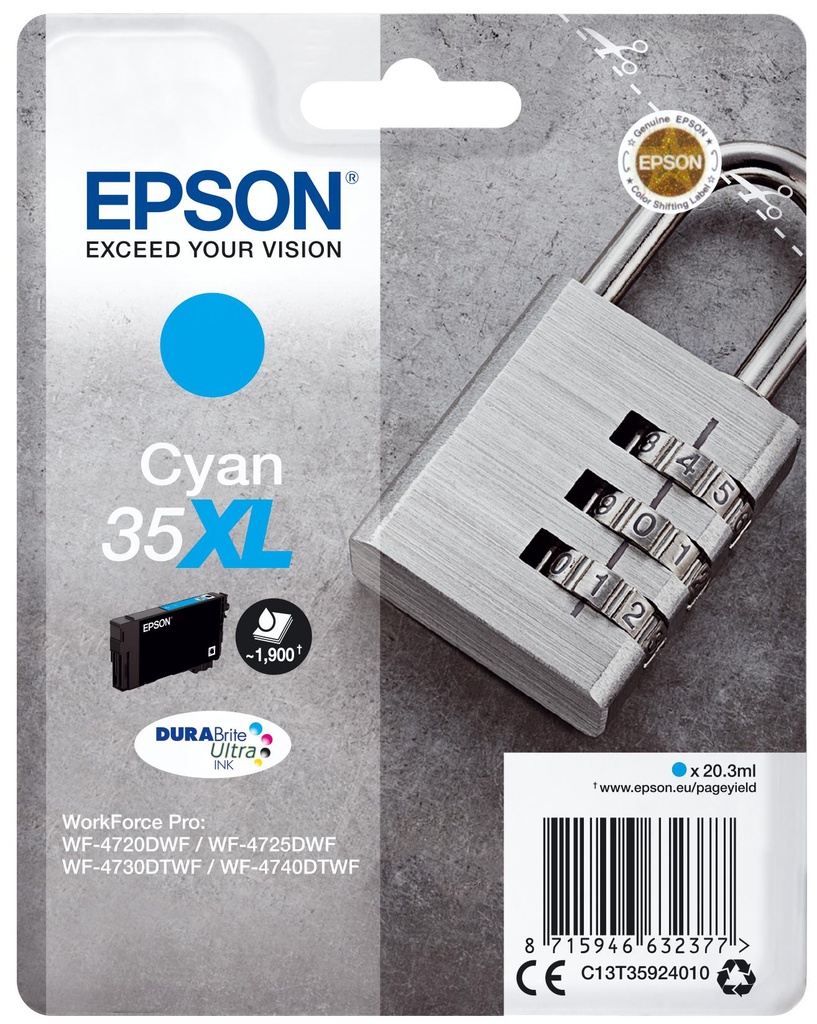 [33441] [C13T35924010] EPSON Singlepack Cyan 35XL DURABrite Ultra Ink