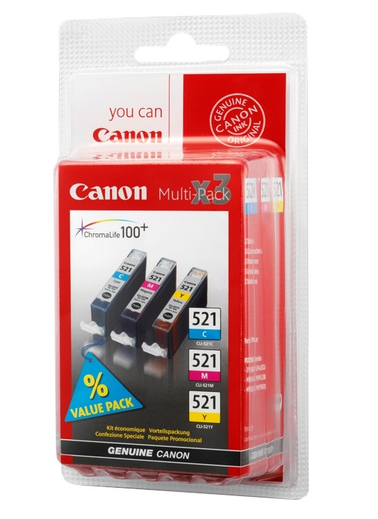 [55536] [2934B011] Canon CARTUCHO RAINBOW PACK CLI-521/C/M/Y Pixma MP 620/630/980 IP/4600